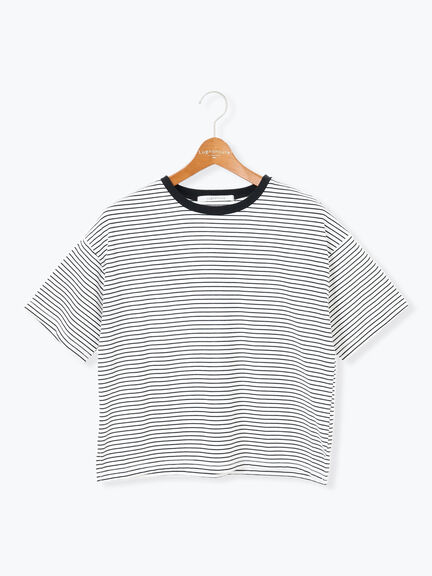 【接触冷感】細ボーダーTシャツ（オフホワイト/ブラック/ブラウン/ブルー）｜Lugnoncure（ルノンキュール）通販