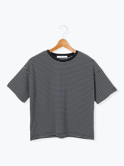 【接触冷感】細ボーダーTシャツ（オフホワイト/ブラック/ブラウン/ブルー）｜Lugnoncure（ルノンキュール）通販