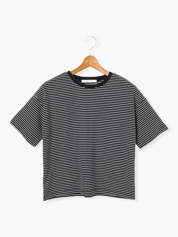 セール】 【接触冷感】細ボーダーTシャツ（オフホワイト/ブラック