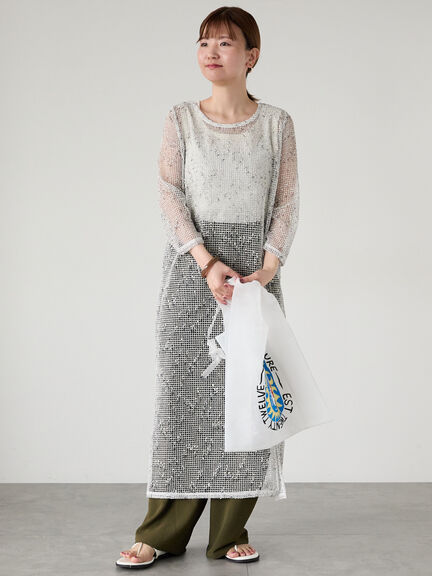 メッシュニットワンピース《2025summer catalog item》（オフホワイト/ブラック/ベージュ）｜Lugnoncure（ルノンキュール）通販