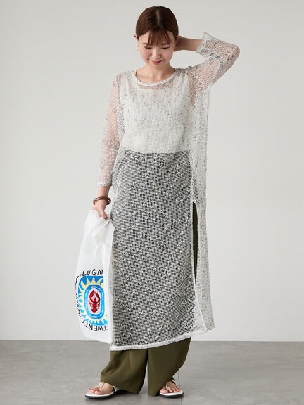 メッシュニットワンピース《2025summer catalog item》（オフホワイト/ブラック/ベージュ）｜Lugnoncure（ルノンキュール）通販