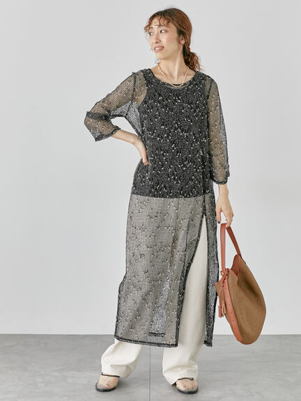 メッシュニットワンピース《2025summer catalog item》（オフホワイト/ブラック/ベージュ）｜Lugnoncure（ルノンキュール）通販