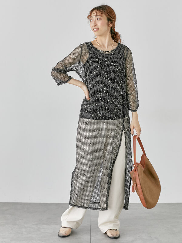 お歳暮 時期 セール】 メッシュニットワンピース《2025summer catalog item ワンピース