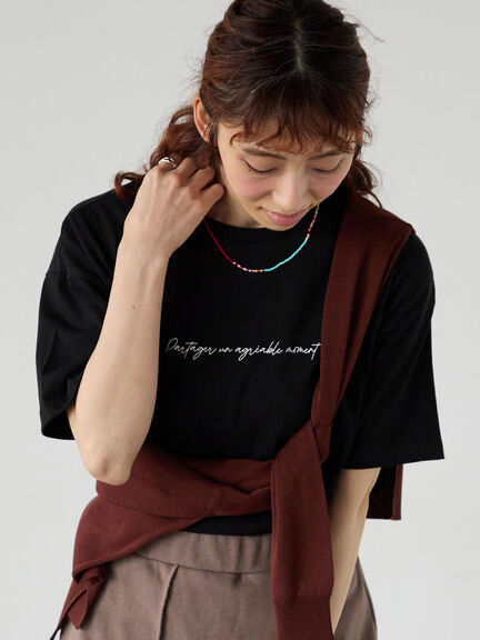 【接触冷感】筆記体ロゴTシャツ（オフホワイト/ブラック/ベージュ）｜Lugnoncure（ルノンキュール）通販