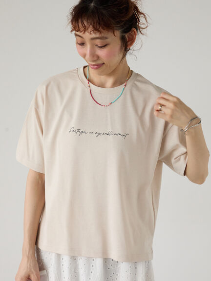 【接触冷感】筆記体ロゴTシャツ（オフホワイト/ブラック/ベージュ）｜Lugnoncure（ルノンキュール）通販