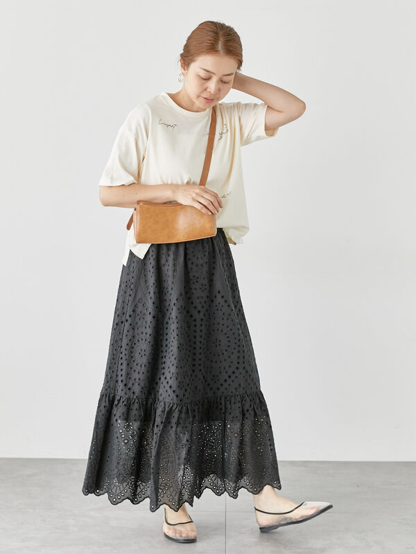 セール】 アイレットレーススカート（オフホワイト/ブラック