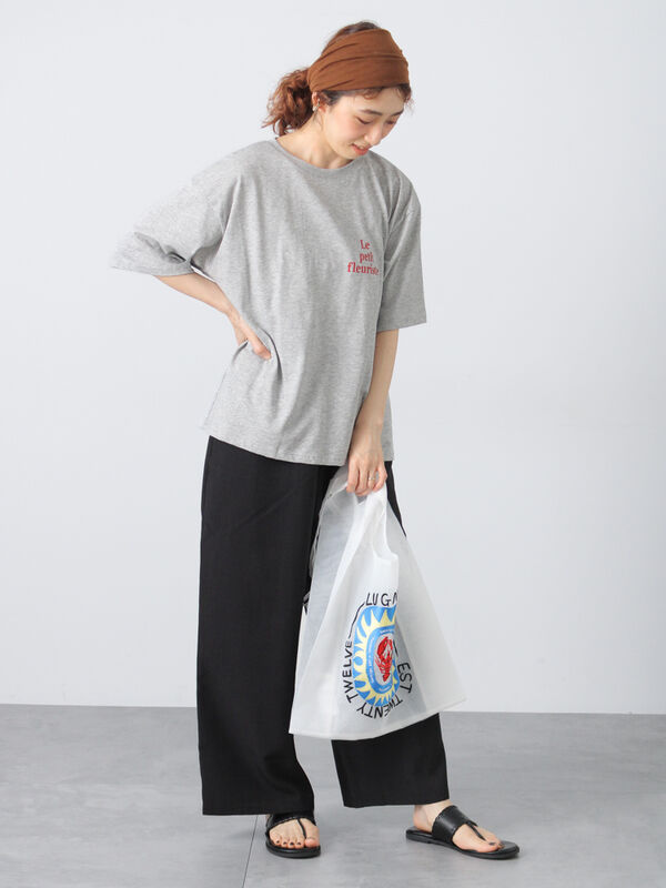 セール】 【接触冷感】麻調イージーパンツ（チャコールグレー/ブラック