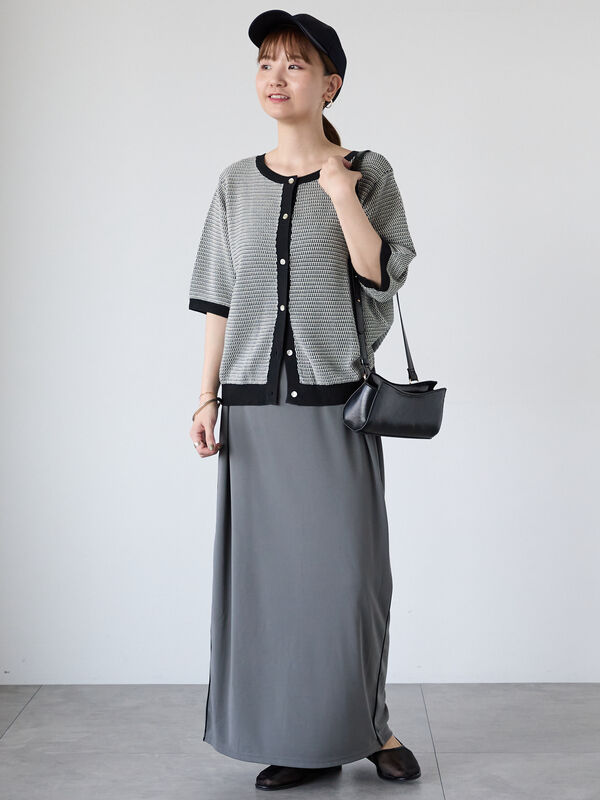 セール】 麻タッチ前後2WAY配色カーディガン（グレー/ブラック