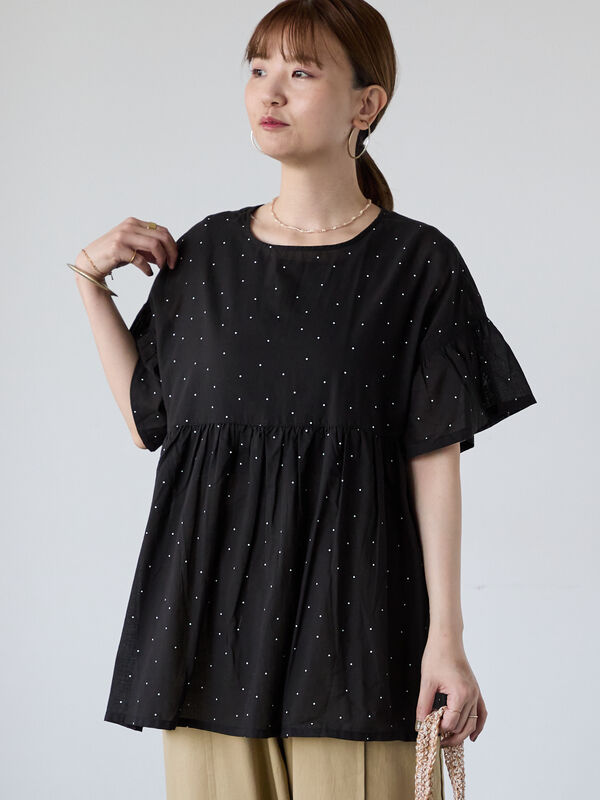 セール】 無地/柄アソート前後2WAYフリルブラウス（オフホワイト