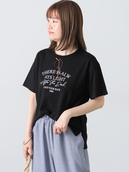 メガネ刺繍Tシャツ（オフホワイト/チャコールグレー/ブラック/ブルー）｜Lugnoncure（ルノンキュール）通販