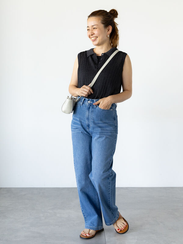 セール】 針抜きシアーポロニット（オフホワイト/グレー