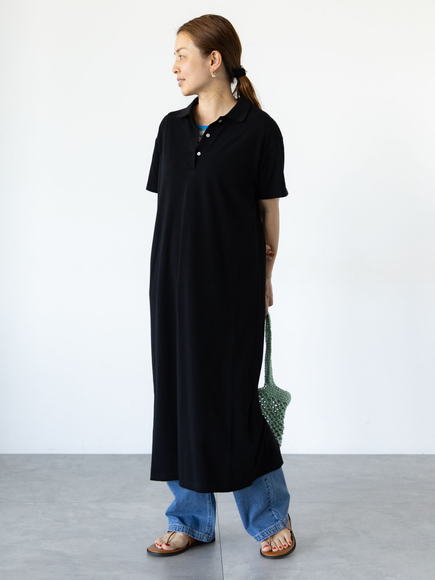 セール】 鹿の子ポロワンピース（ブラック/ブラウン/ネイビー