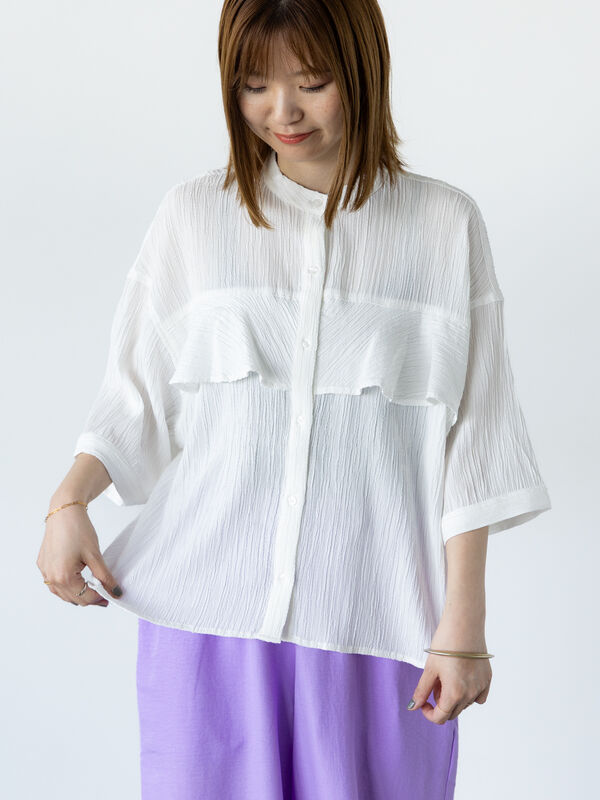 Sから2L対応 後ろ姿から流れるフリルのカラーシャツトップス SLY | FRILL PUFF CUT トップス (Tシャツ・カットソー(半袖