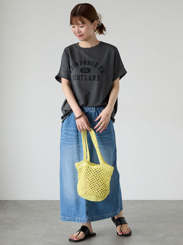 セール】 カレッジ風ロゴプリントミニ裏毛トップス（オフ