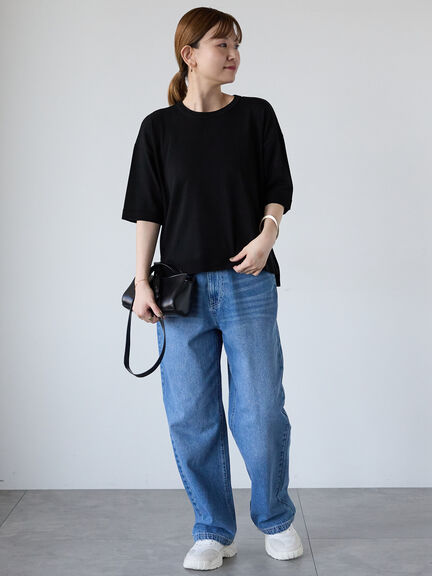 【接触冷感】サイドスリットハーフスリーブニット（オフホワイト/チャコールグレー/ブラック/ブラウン/ブルー）｜Lugnoncure（ルノンキュール）通販