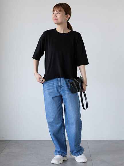 【接触冷感】サイドスリットハーフスリーブニット（オフホワイト/チャコールグレー/ブラック/ブラウン/ブルー）｜Lugnoncure（ルノンキュール）通販