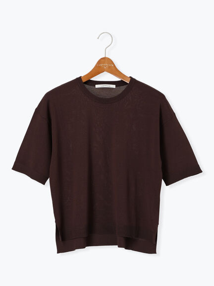 【接触冷感】サイドスリットハーフスリーブニット（オフホワイト/チャコールグレー/ブラック/ブラウン/ブルー）｜Lugnoncure（ルノンキュール）通販