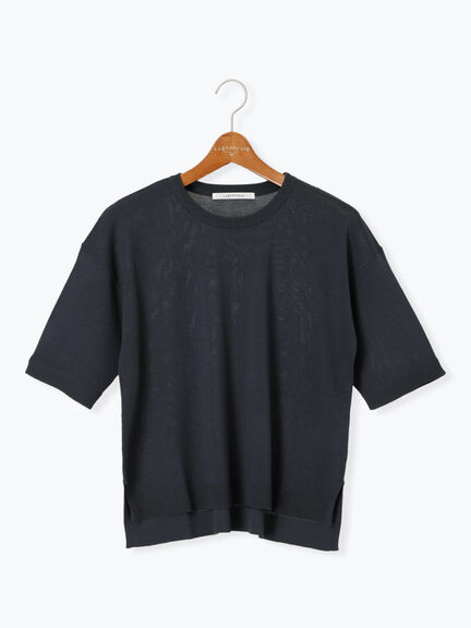 【接触冷感】サイドスリットハーフスリーブニット（オフホワイト/チャコールグレー/ブラック/ブラウン/ブルー）｜Lugnoncure（ルノンキュール）通販