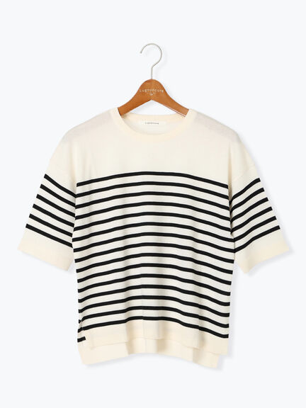 【接触冷感】サイドスリットハーフスリーブニット（オフホワイト/チャコールグレー/ブラック/ブラウン/ブルー）｜Lugnoncure（ルノンキュール）通販