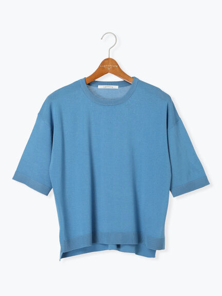 【接触冷感】サイドスリットハーフスリーブニット（オフホワイト/チャコールグレー/ブラック/ブラウン/ブルー）｜Lugnoncure（ルノンキュール）通販