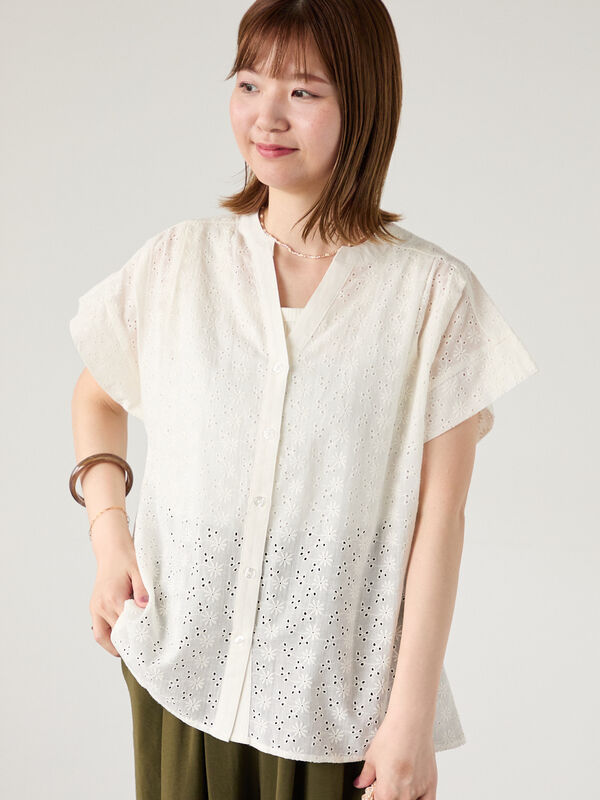 シフリー刺繍前開きブラウス（オフホワイト）｜Lugnoncure（ルノンキュール）通販