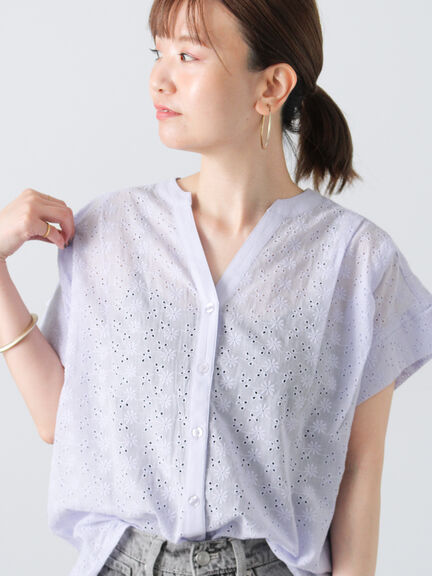 シフリー刺繍前開きブラウス（オフホワイト/チャコールグレー/ブラック/ラベンダー）｜Lugnoncure（ルノンキュール）通販