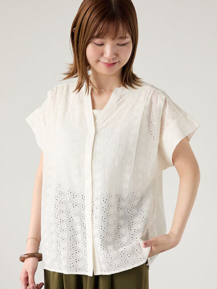 シフリー刺繍前開きブラウス（オフホワイト/チャコールグレー/ブラック/ラベンダー）｜Lugnoncure（ルノンキュール）通販