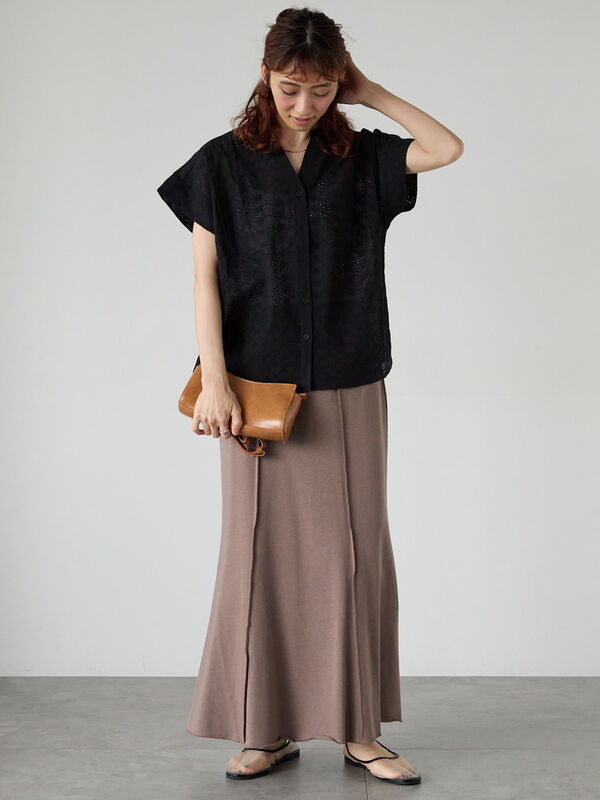 セール】 シフリー刺繍前開きブラウス（オフホワイト