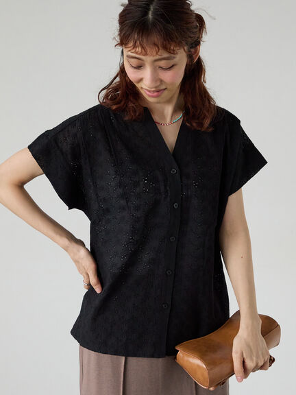 シフリー刺繍前開きブラウス（オフホワイト/チャコールグレー/ブラック/ラベンダー）｜Lugnoncure（ルノンキュール）通販