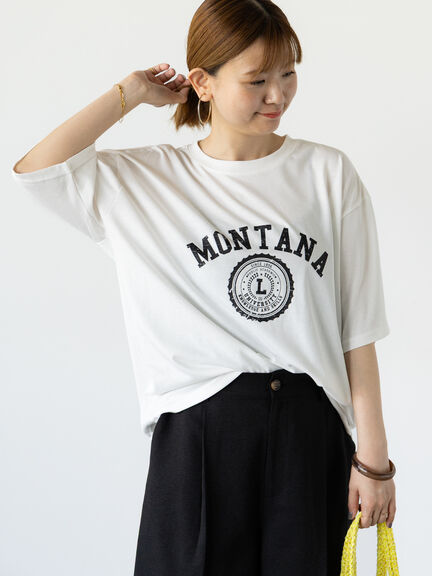 【接触冷感】カレッジ風プリントBIGTシャツ（オフホワイト/ブラック/ブラウン）｜Lugnoncure（ルノンキュール）通販