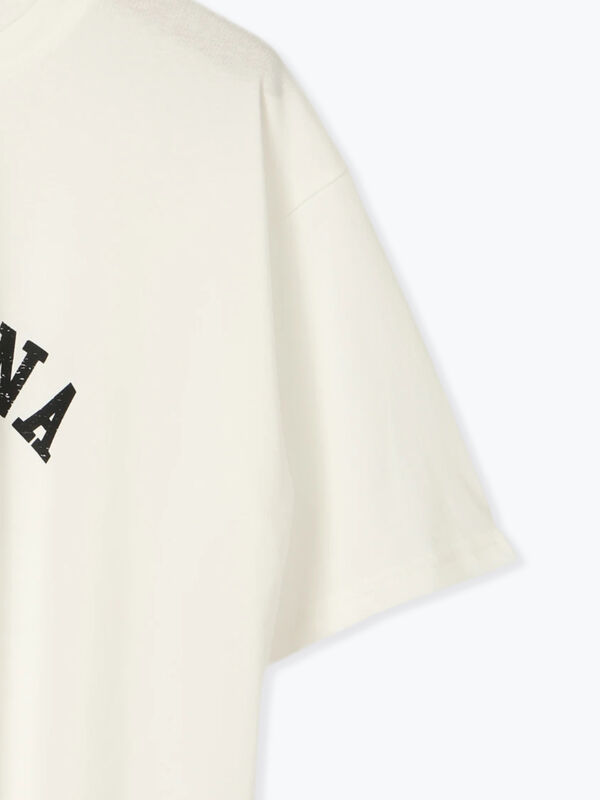 接触冷感】カレッジ風プリントBIGTシャツ（オフホワイト