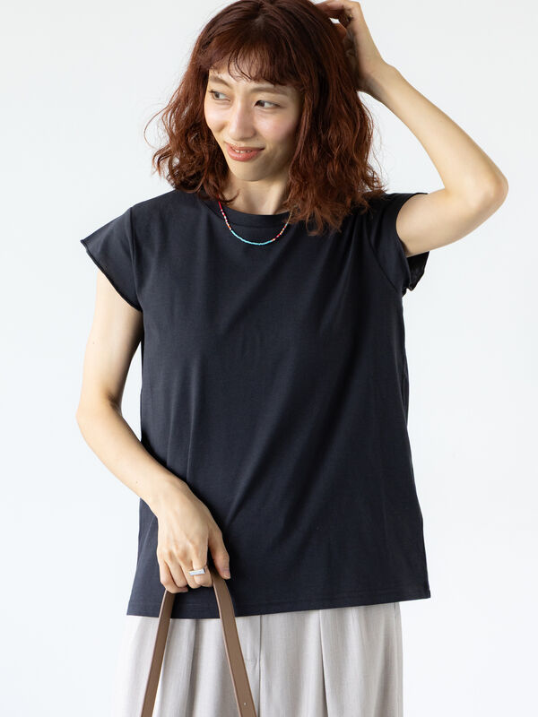 【はこぽす対応商品】 接触冷感】フレンチスリーブTシャツ（オフホワイト レディースウェア