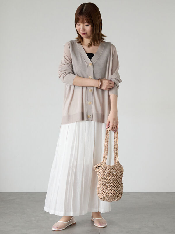 セール】 麻タッチリラックスカーディガン（グレー/チャコールグレー