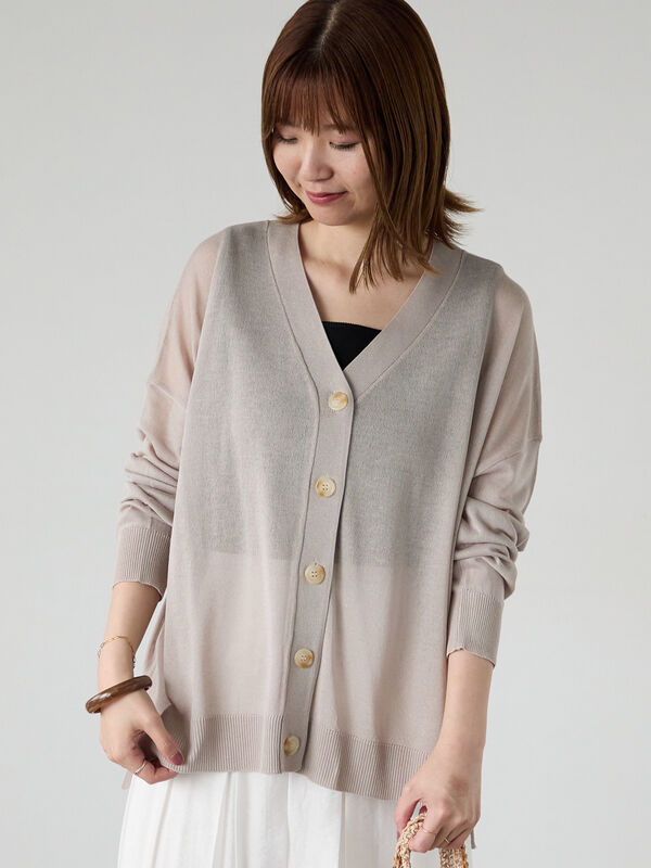 セール】 麻タッチリラックスカーディガン（グレー/チャコールグレー