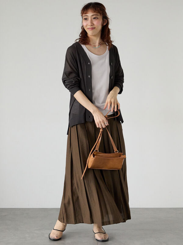 セール】 麻タッチリラックスカーディガン（グレー/チャコールグレー