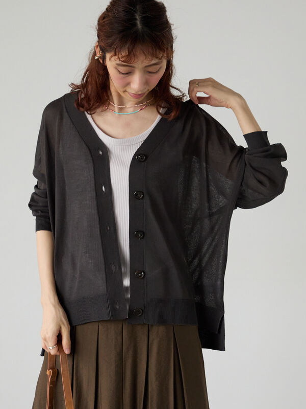 セール】 麻タッチリラックスカーディガン（グレー/チャコールグレー