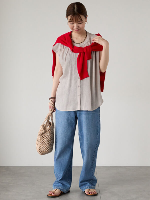 nononページ セール】 麻タッチリラックスカーディガン（グレー/チャコールグレー