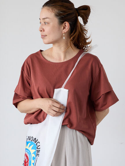 プレーティング袖タックTシャツ（オフホワイト/チャコールグレー/ブラック/ブラウン/カーキ）｜Lugnoncure（ルノンキュール）通販