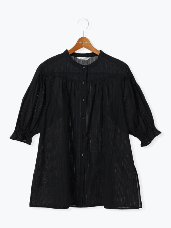 ギャザー入りパフトップ #黒 LITMUS ギャザー入りパフトップ #黒 LITMUS