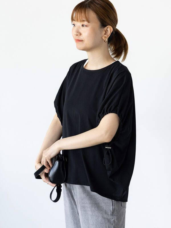 セール】 【接触冷感】袖口ドロストトップス（オフホワイト/ブラック