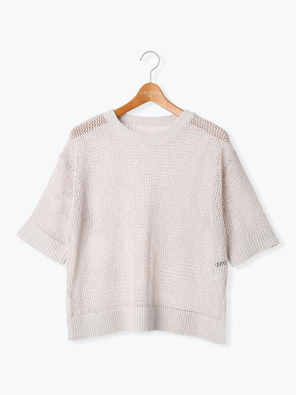 極美品♪定価4.6万 イエナ OWIL アウル ハーフスリーブ ハンドニット ウォッシャブル】タイガーインターシャプルオーバーニット