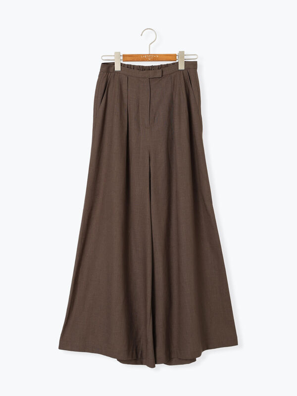 セール】 【セットアップ可】レーヨン麻ワイドパンツ（ベージュ