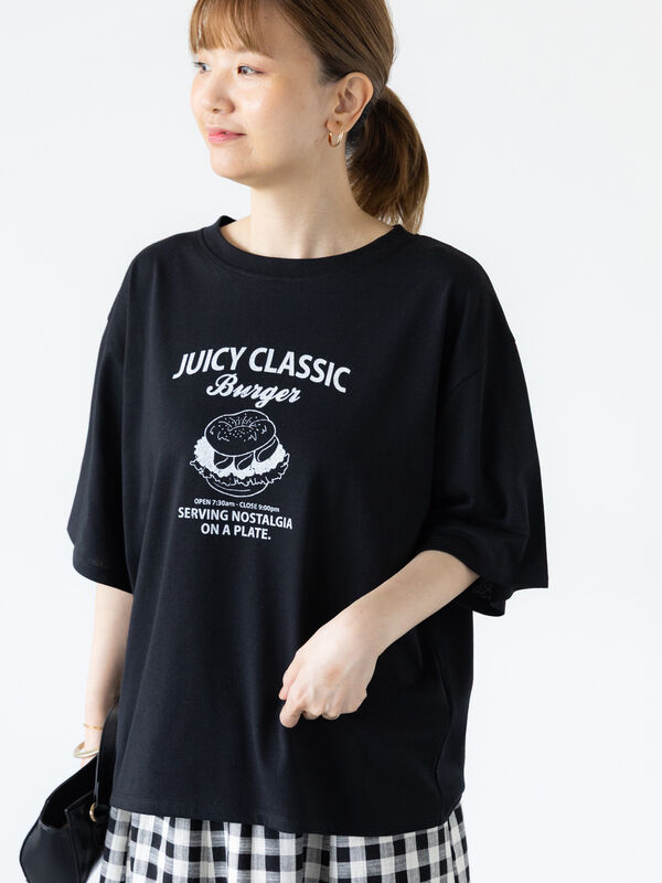 ハンバーガーモチーフプリントTシャツ（ブラック）｜Lugnoncure（ルノンキュール）通販