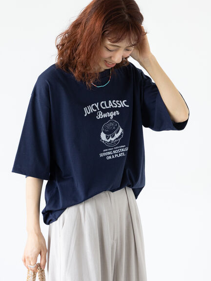 ハンバーガーモチーフプリントTシャツ（オフホワイト/ブラック/ネイビー）｜Lugnoncure（ルノンキュール）通販
