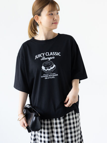ハンバーガーモチーフプリントTシャツ（オフホワイト/ブラック/ネイビー）｜Lugnoncure（ルノンキュール）通販