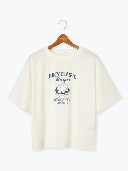 ハンバーガーモチーフプリントTシャツ（オフホワイト/ブラック/ネイビー）｜Lugnoncure（ルノンキュール）通販