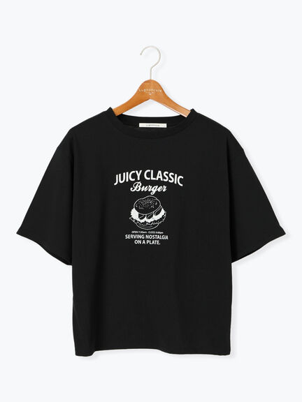 ハンバーガーモチーフプリントTシャツ（オフホワイト/ブラック/ネイビー）｜Lugnoncure（ルノンキュール）通販