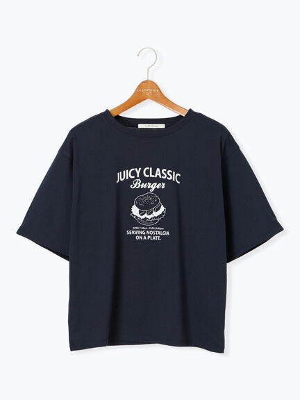 ハンバーガーモチーフプリントTシャツ（オフホワイト/ブラック/ネイビー）｜Lugnoncure（ルノンキュール）通販