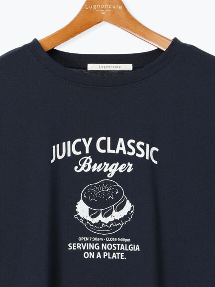 ハンバーガーモチーフプリントTシャツ（オフホワイト/ブラック/ネイビー）｜Lugnoncure（ルノンキュール）通販