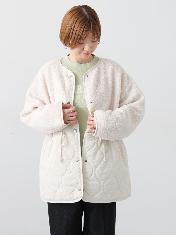 セール】 ボアキルト切替コート（オフホワイト/ブラック/カーキ